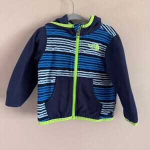 The North Face Infant Glacier Full-Zip Fleece Hoodie Jacket Green Blue Stripes